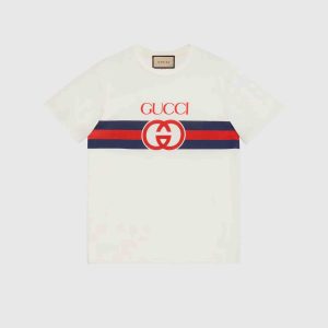 GUCCI Interlocking GG Logo Cotton T-Shirt White-front